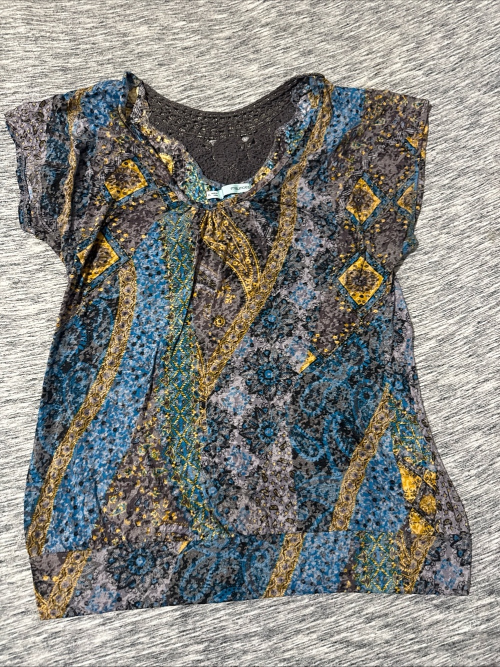 Maurices Blue and Gold Paisley Short Sleeve Top